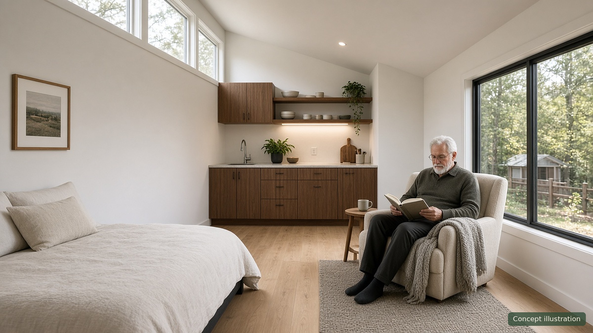 The Casita, interior reading, concept illustration