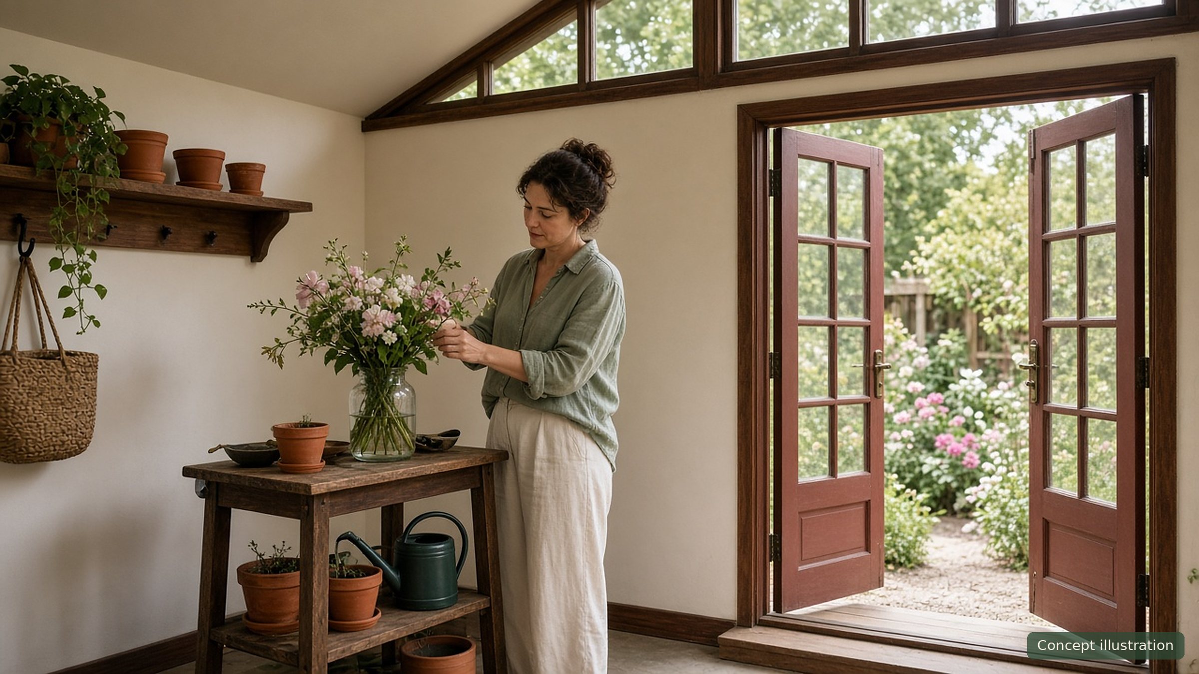 The Garden Room, interior flowers, concept illustration